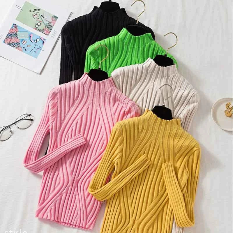 AOSSVIAO 2026 Knitted Women high neck Sweater Pullovers Turtleneck Autumn Winter Basic Women Sweaters Slim Fit Black