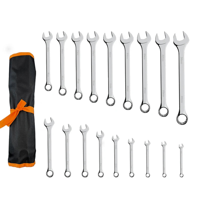 Combination Wrench Set Manufacture 18 Pcs  8mm-24mm Double Head Chrome Vanadium Steel Usa Combination Open End Wrench Set