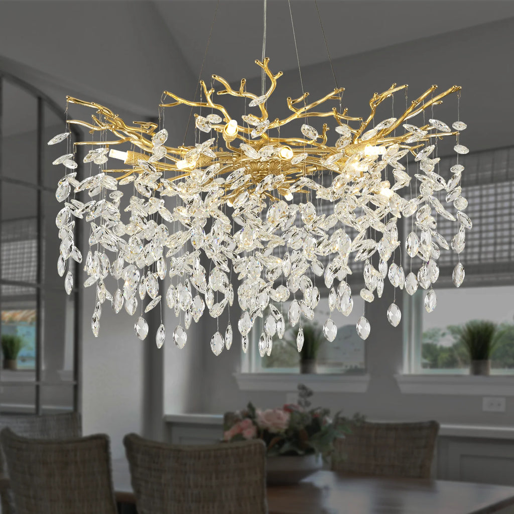 Modern Chandeliers for Dining Room Black Round Tree Branch Crystal Chandelier Adjustable Antique Vintage for Living Room Light