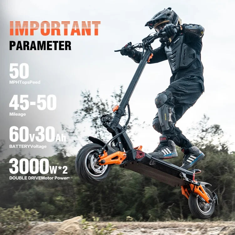 Free Shipping US CA 11" Off-Road Electric Scooter with 3000W*2 Motors H9 Lithium Battery 80km/h High Speed 150kg Load E Scooter