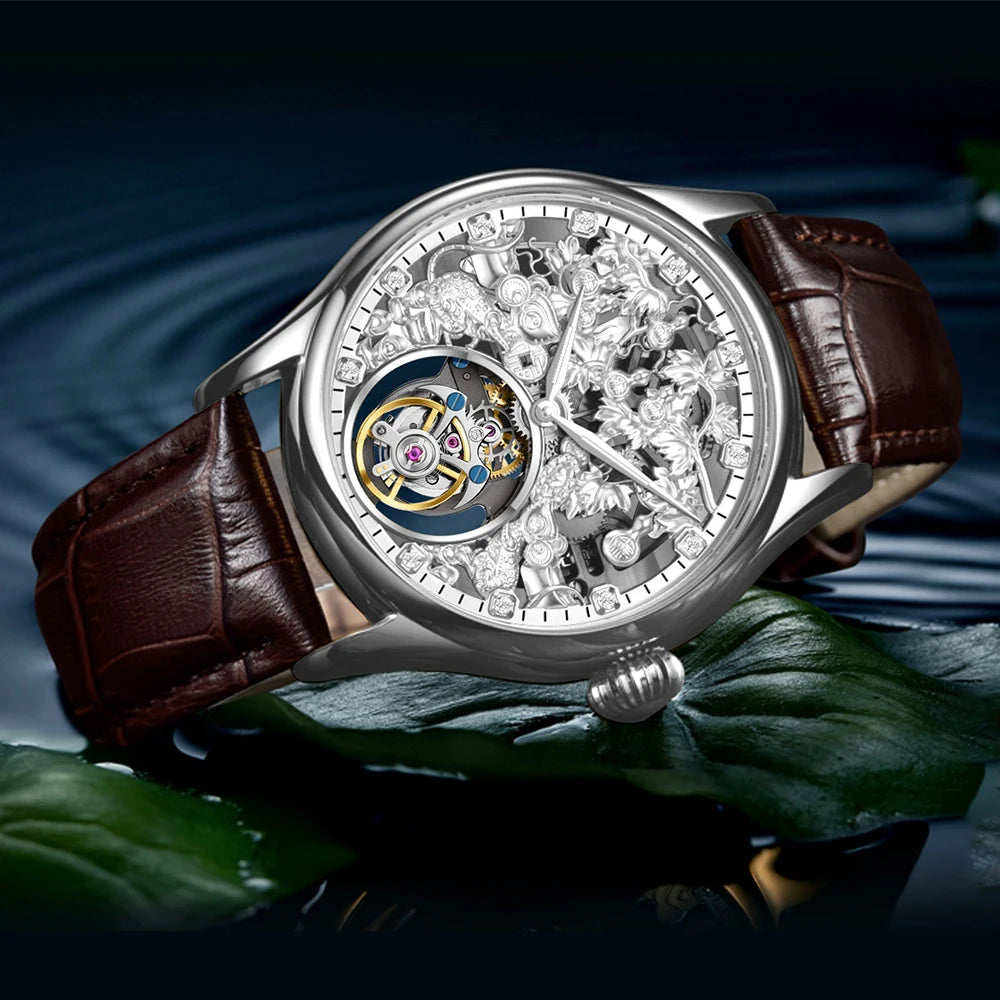 Montre Homme Luxury Design Men Mechanical Watch Original Brand Aesop 7071G Skeleton Tourbillon Watches