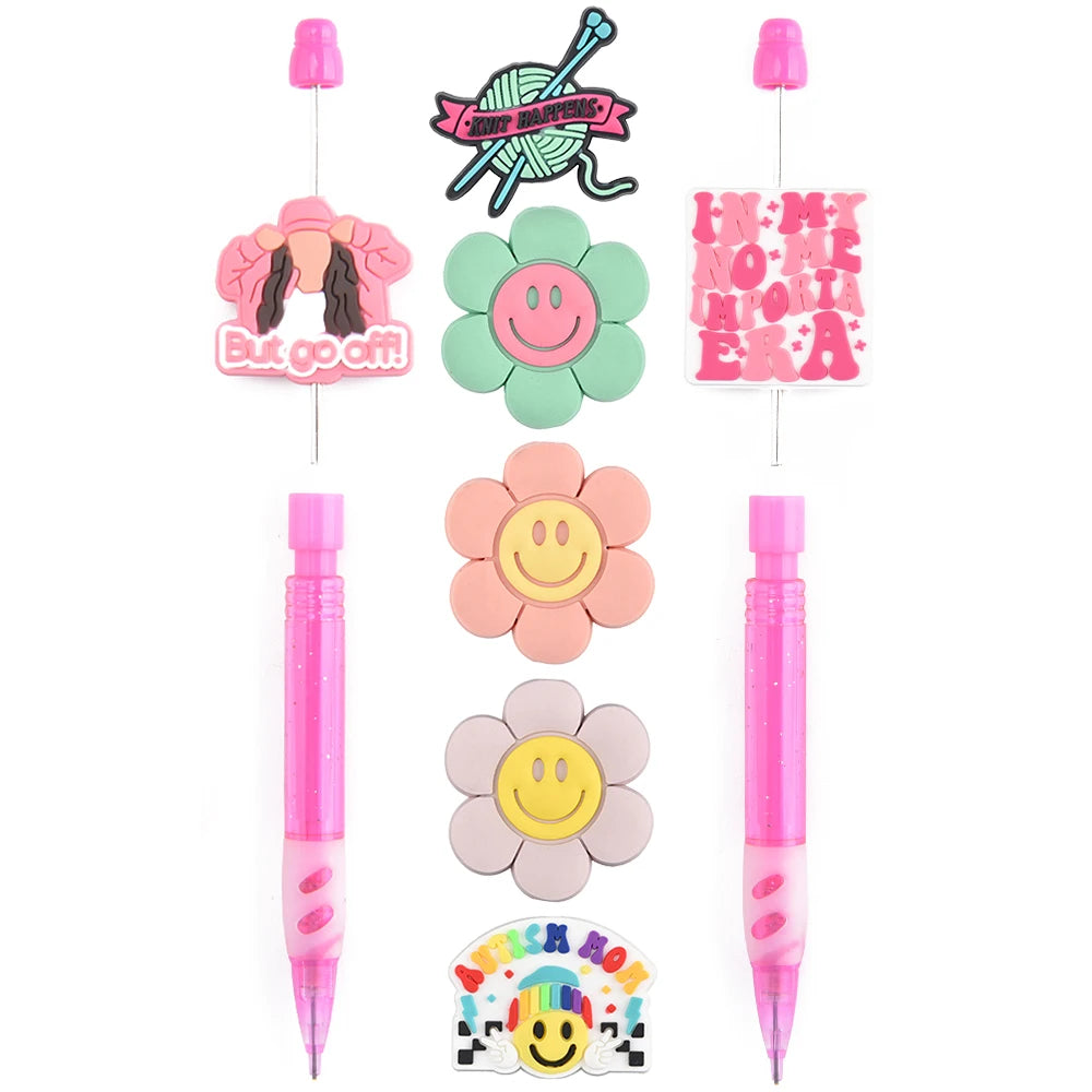 DIY Pink Ribbons PVC Beads Baby Teething Puzzle Silicone Focal Beads for Pen Making Christmas Gift Idea