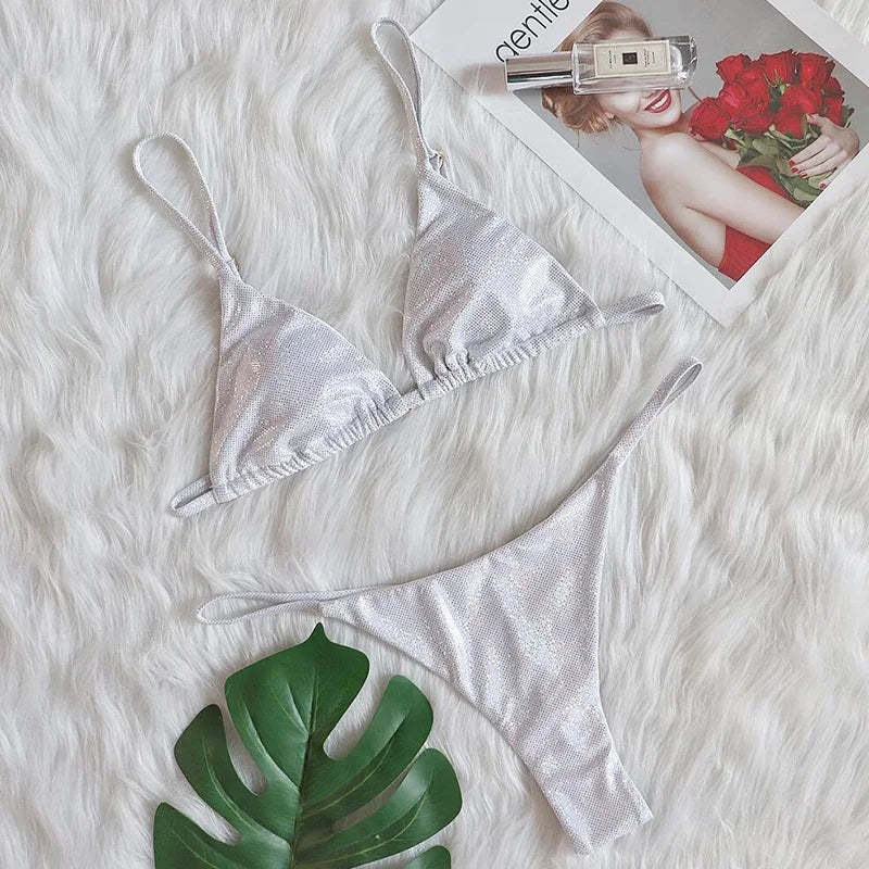 2026 Shiny Crystal Diamond Bikini Women Swimsuit Female Triangle Swimwear Two Pieces Bikini Set Micro String Bather Bathing Suit