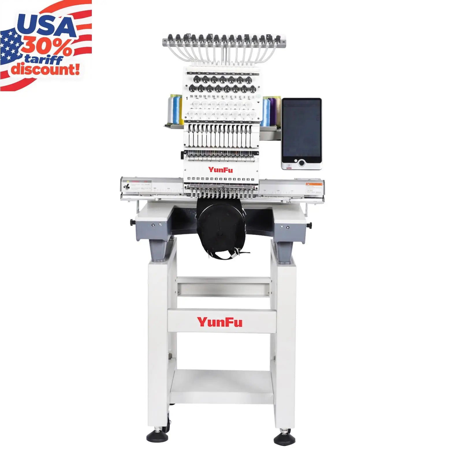 Stock in USA YunFu Single Head 15 Needles Embroidery Machine Computerized for Cap Tshirt Hoodie Sweater Flat Embroidery