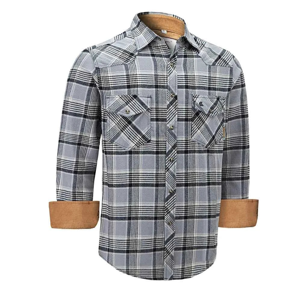 Mens Flannel Pearl Snap Plaid Button up Casual Western Cowboy Long Sleeve Shirts