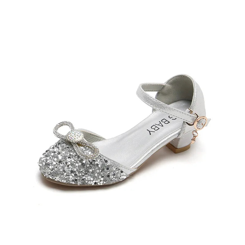 Girls High Heels for Kids Party Wedding Evening Dress Shoes 2026 Fashion Crystal Summer Princess Stockings Girl Sandals E02165