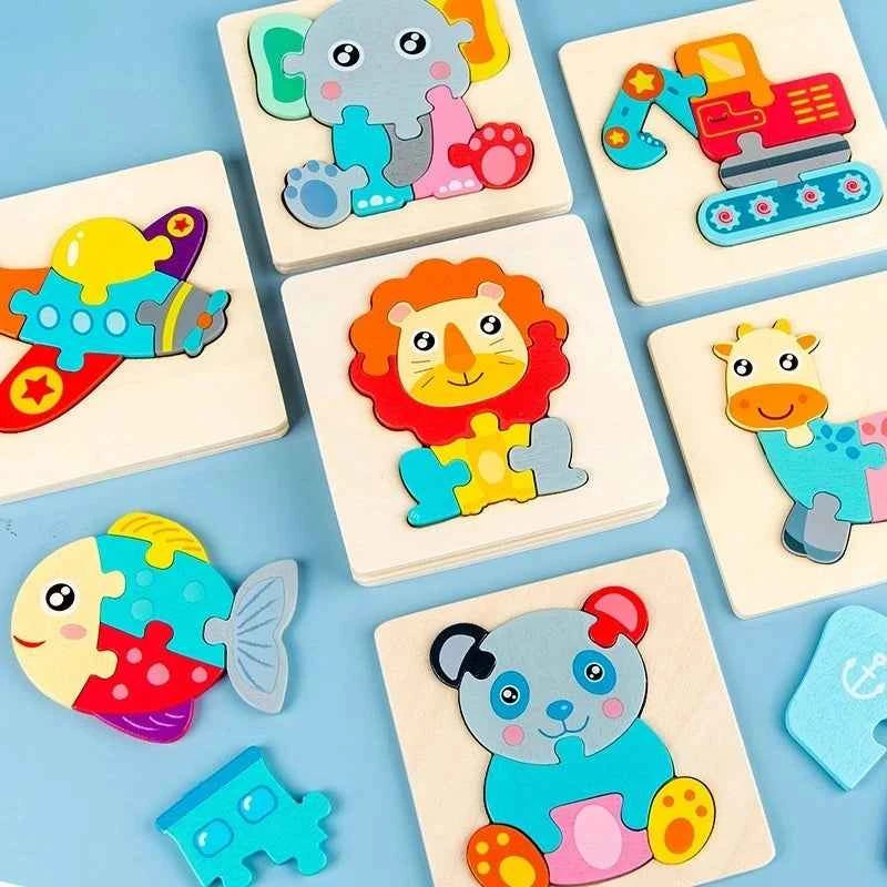 Montessori Toys 3D Puzzle Cartoon Animals Vehicle Cognitive Jigsaw Puzzle Wooden Toys for Children Baby Puzzle Game Gift