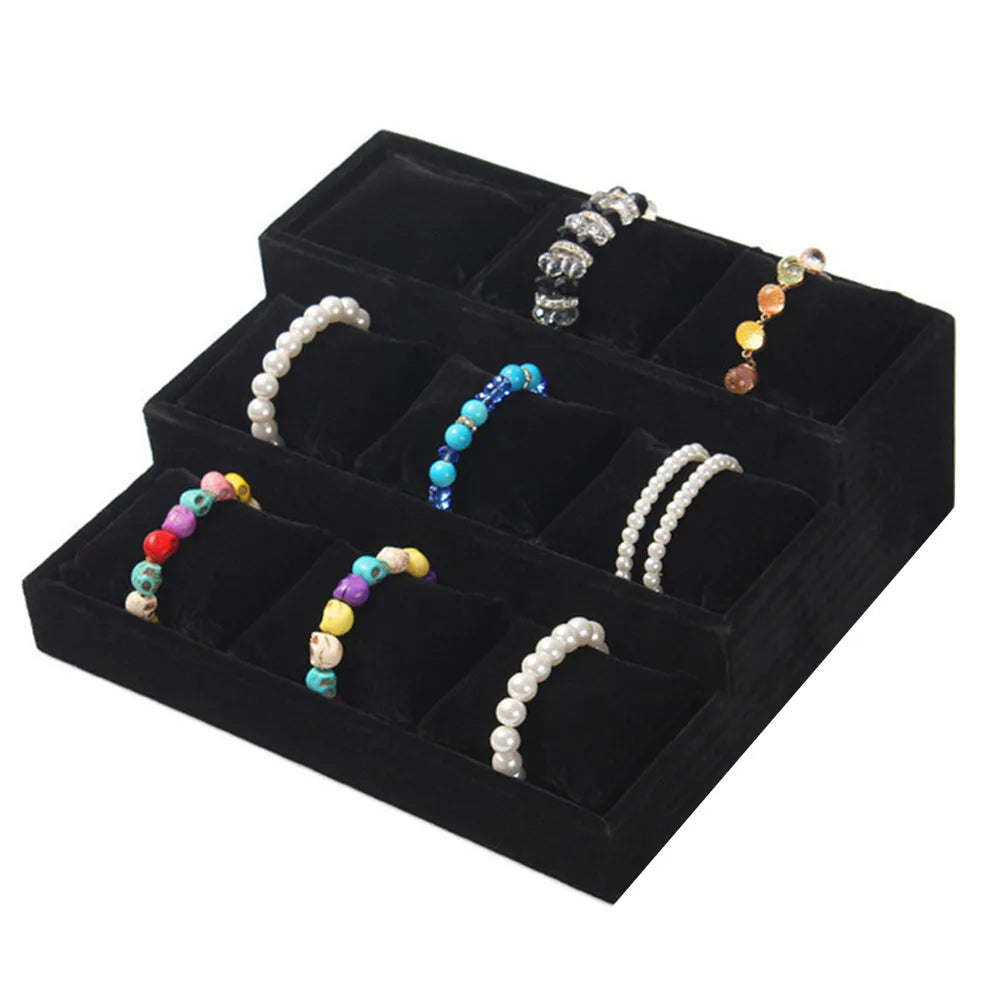 Black Velvet Series Jewelry Organizer Holder Wooden Jewellery Necklace Stand Bangle Earring Watch T Bar Storage Showcase