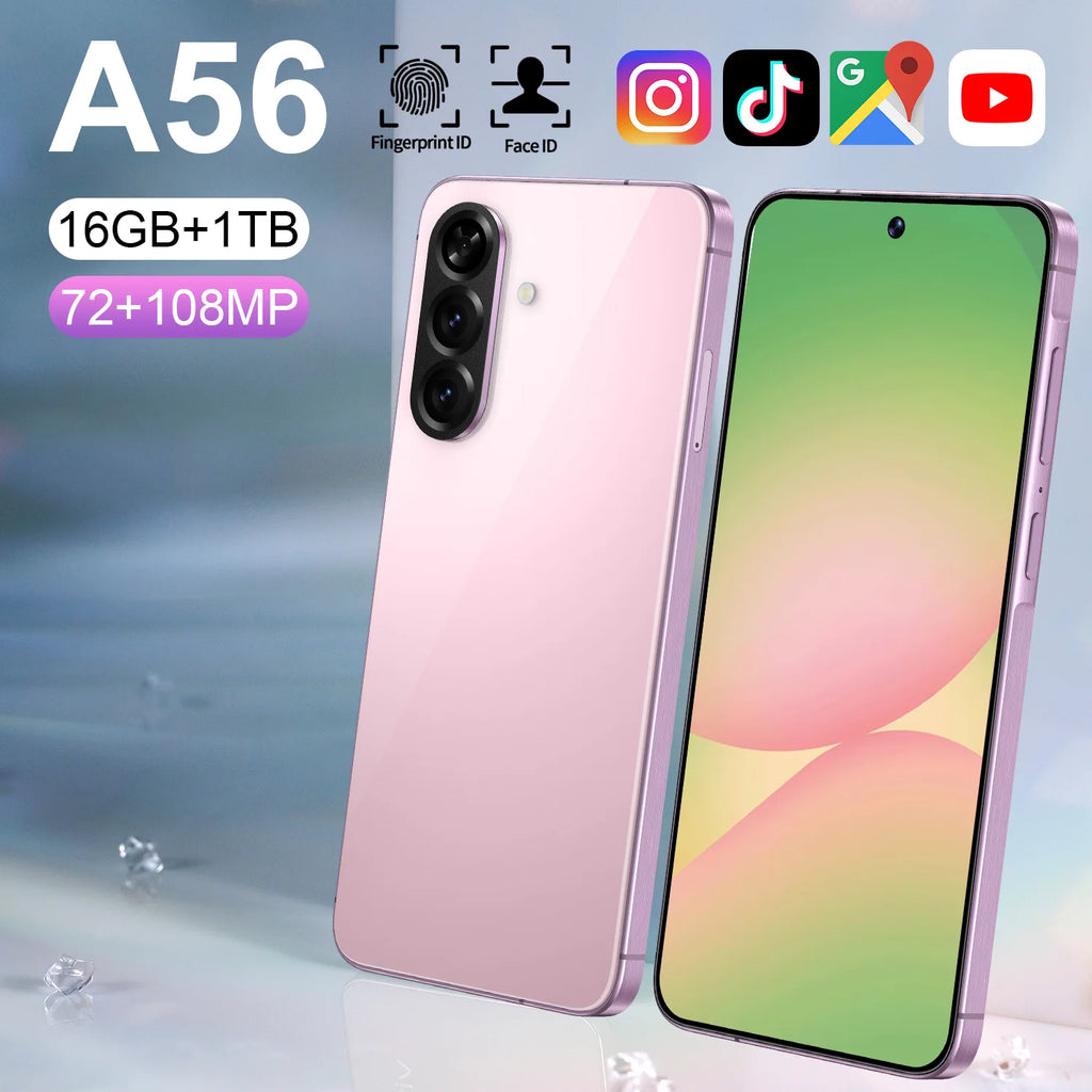 Brand New A56 5G Smartphone 7.3 Inch Face Unlock 16GB+1TB Android 14 72+108MP HD Camera Dual Card Shockproof CDMA Gaming Phone