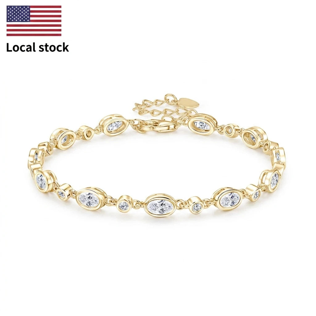 Free Shipping Fashion Elegant Personalized 925 Silver Round 2mm&3x5mm Moissanite Bracelet Tennis Pave Bracelet for Women Gift