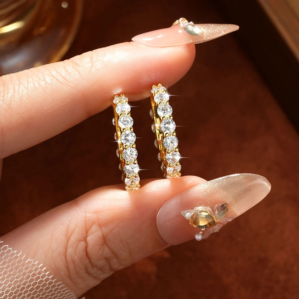 Free Shipping Luxury 14K Gold Filled Round Zircon Earrings Fashionable Full Diamond Hoop Earrings Jewelry Wedding Gift Wholesale