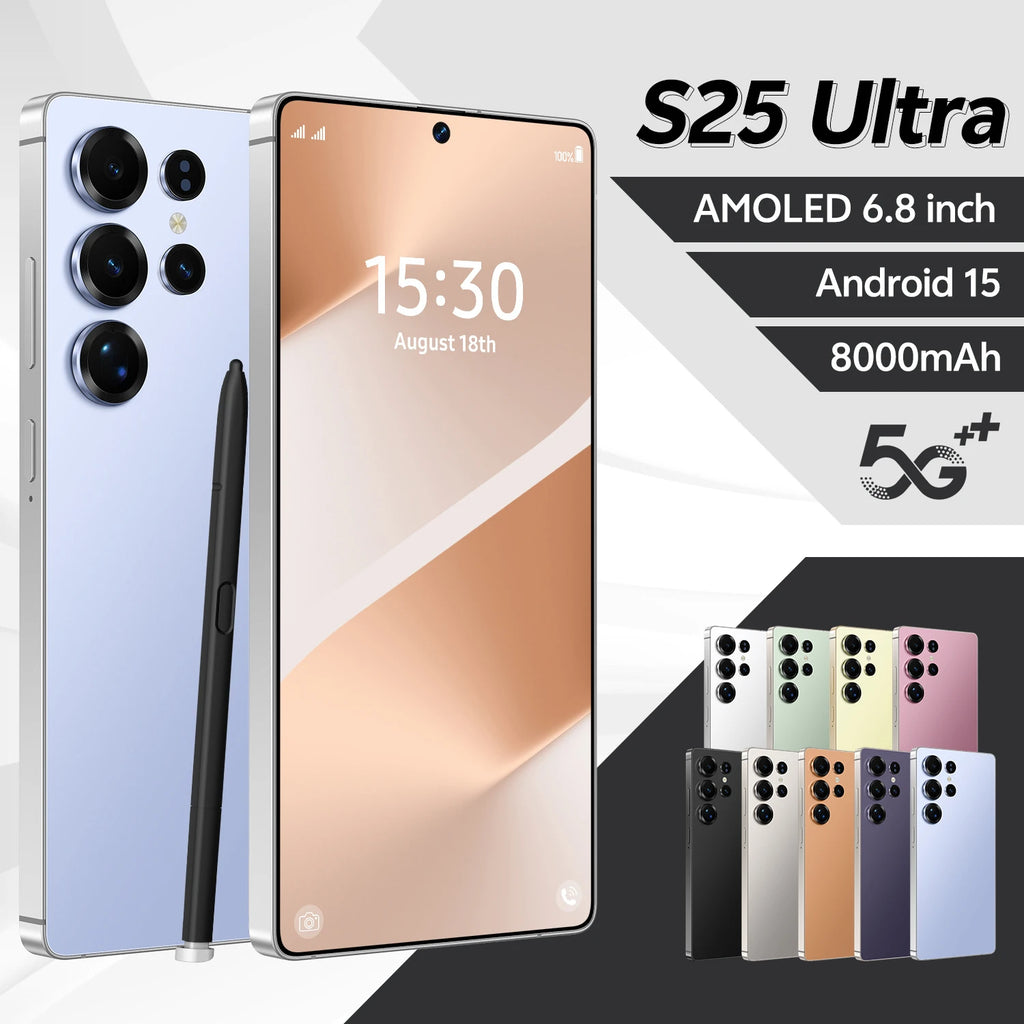 Hot Selling S25Ultra 16+1TB Qudad Core Android Phone with Face Recognition& HD Screen Cellphone Android 15 4g 5g Mobile Phones