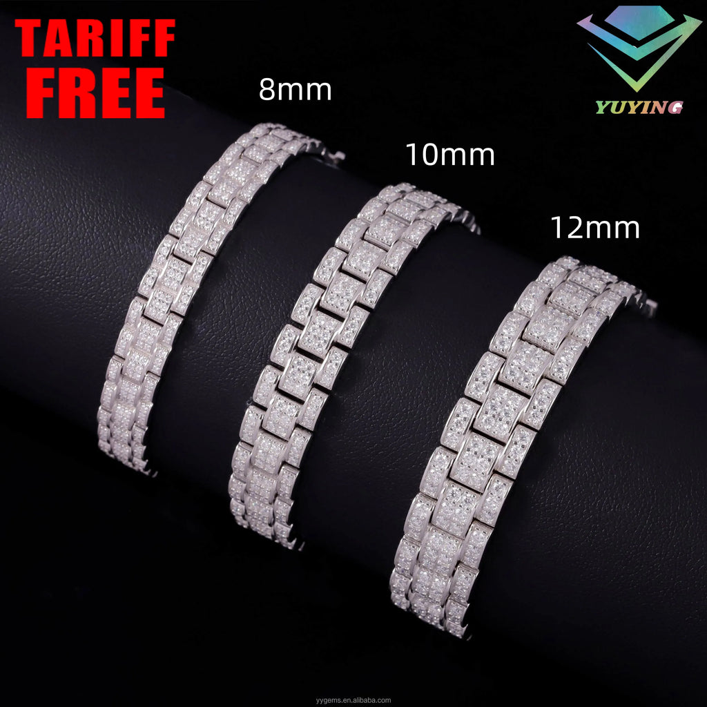 Fashion Jewelry Bracelet 8mm 10mm 12mm Iced Out Moissanite Diamond Chain S925 Sterling Silver Cuban Link Chain Men Bracelet