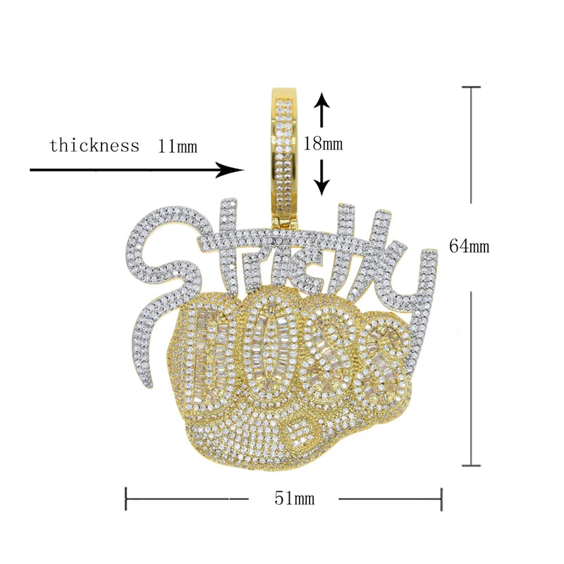 18K Gold Plated Micro Pave Cubic Zirconia CZ Plug Shape Pendant Hip Hop Style Yellow Gold Necklace for Engagement Wedding Party