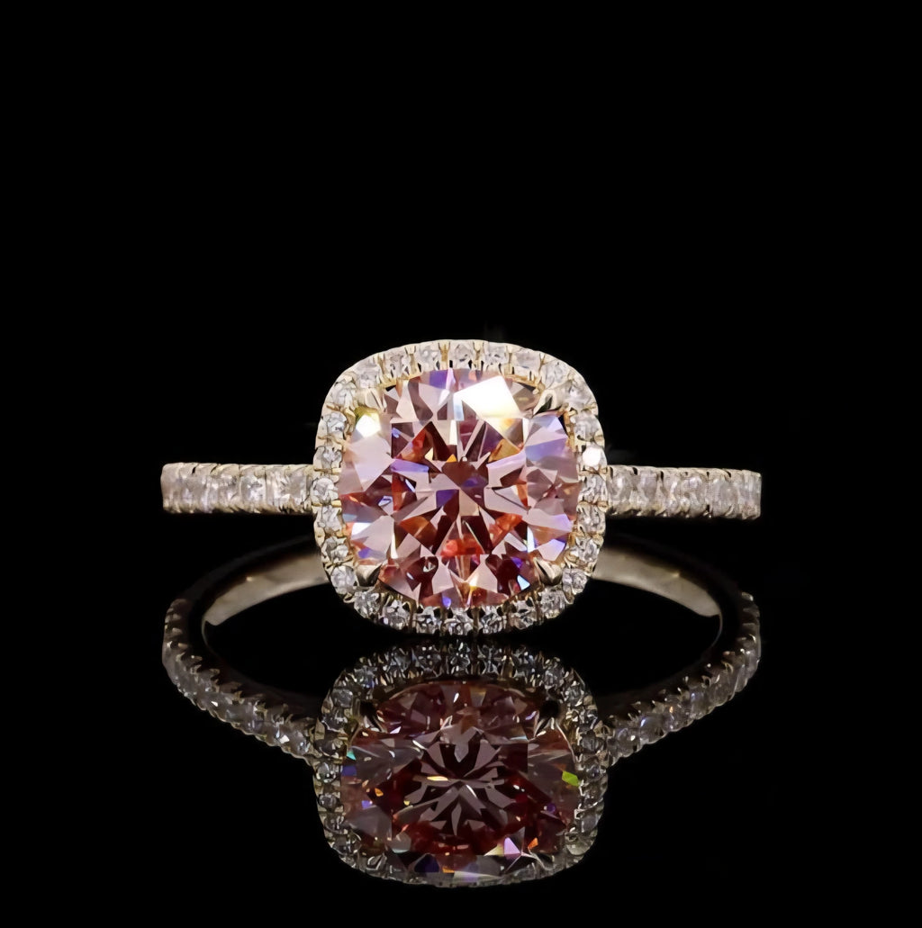Vintage Designer 8CT Pink VS1 Lab Grown Diamond IGI Certified Ring 14K Yellow Gold Setting Rhodium Plated Engagement Wedding