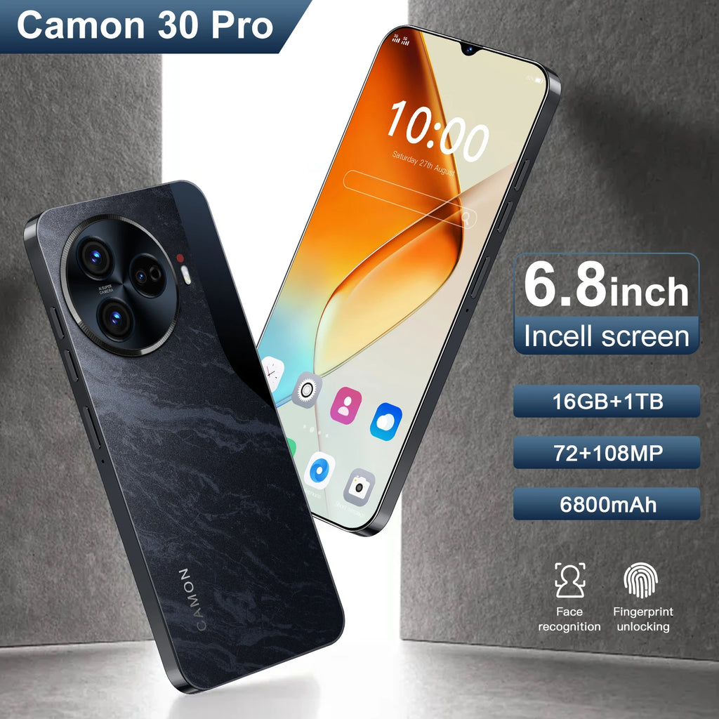 New C30 Pro 5G Smartphone Original 6.8-Inch Android 14 Phone 16GB 1TB Storage 72MP+108MP Camon 30 Pro 6800mAh Battery