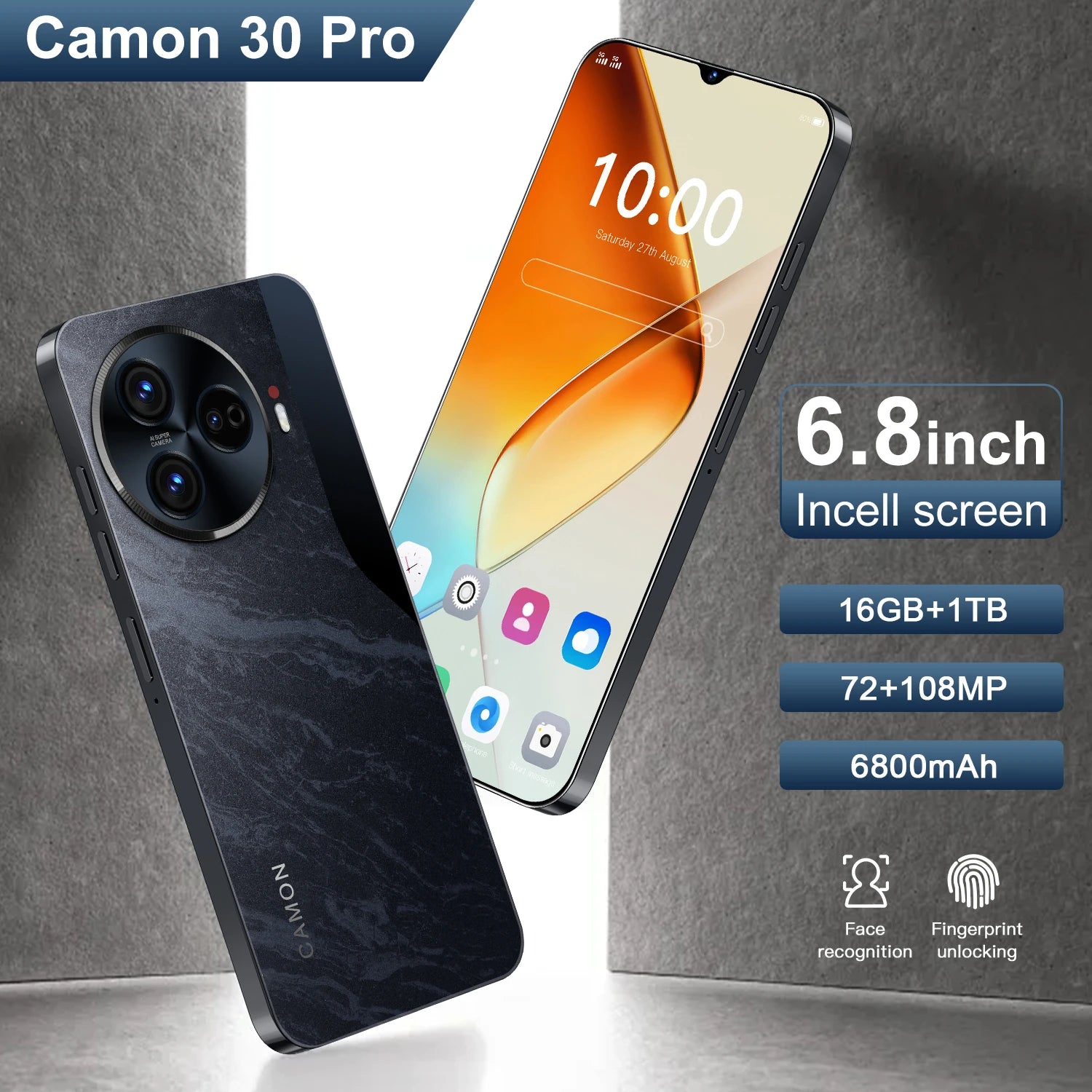 New C30 Pro 5G Smartphone Original 6.8-Inch Android 14 Phone 16GB 1TB Storage 72MP+108MP Camon 30 Pro 6800mAh Battery