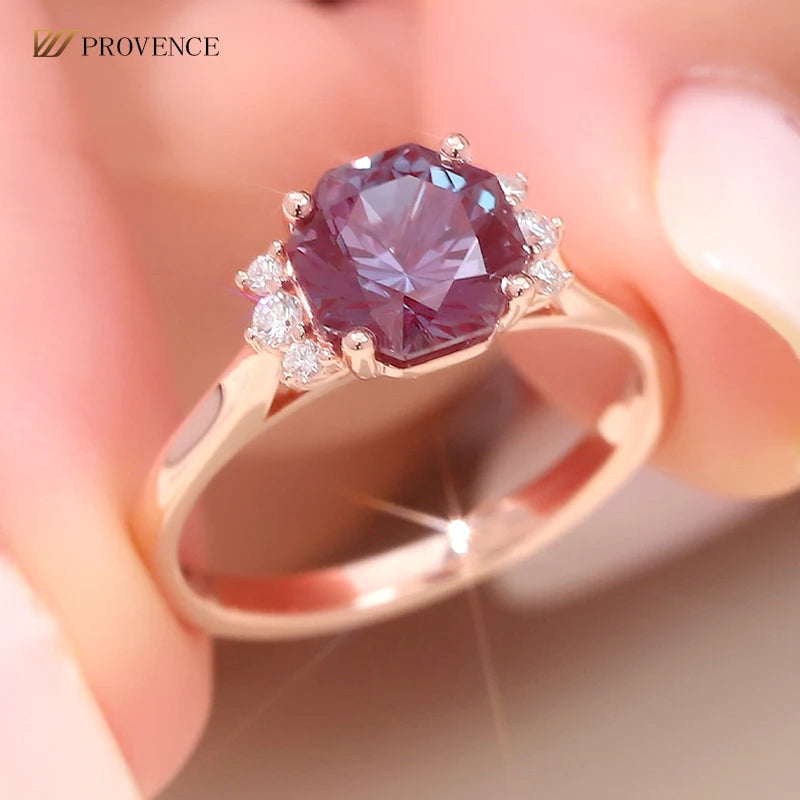 18K Rose Gold Alexandrite Ring Lab Made Gemstones Latest Design Woman Jewelry Friend Party Gift Coule Romantic Finger Ring