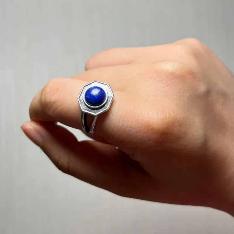 Mikaelson Original S925 Silver Jewelry Fine Ring  for Men Women the Vampire Diaries Inspired Natural Lapis Lazuli Fashion Gift