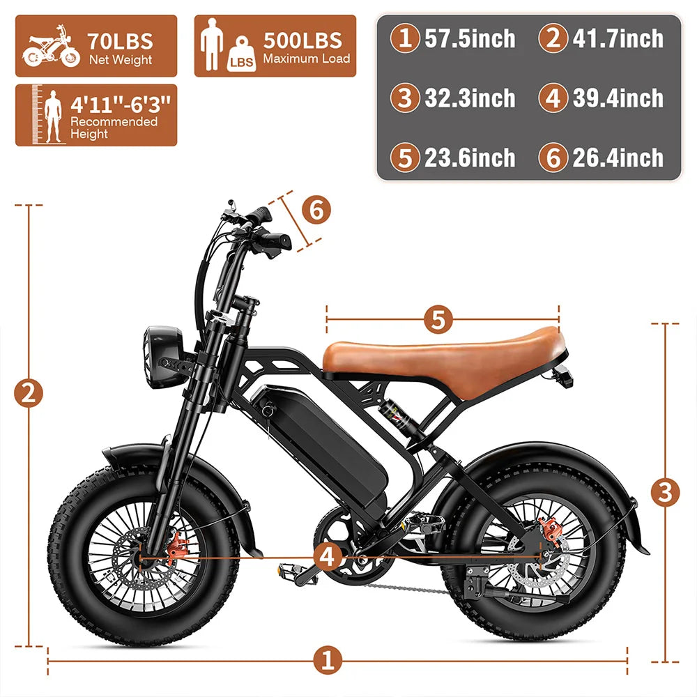 Classic Cafe Racer Bicicleta Eléctrica 500W 48V US Warehouse Stock Free Shipping & UL CE Certified