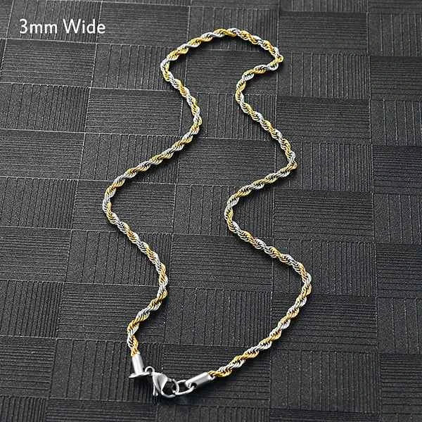 Men's Twisted Neck Rope Chain Stainless Steel Necklace for Women Punk Boy Silver and Gold Color Metal Jewelry Accessories Choker