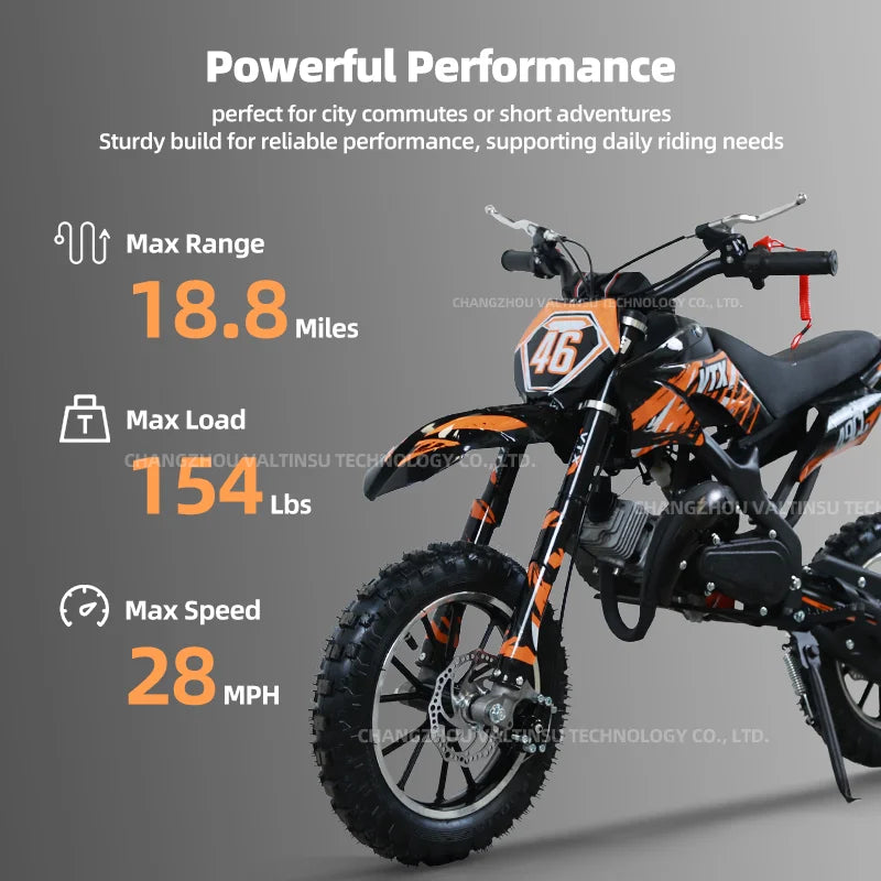Factory Directly 49Cc 2 Stroke Engine Mini Full Size Pit Bike Off-Road Motocross Black Motorcycles