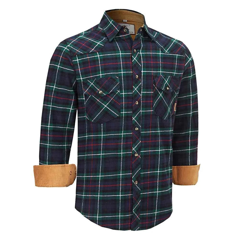 Mens Flannel Pearl Snap Plaid Button up Casual Western Cowboy Long Sleeve Shirts