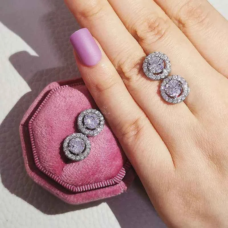 2023 New Arrivals Fashion Luxury silver color korean Zircon Stud Pink Earing Earrings For Women Girl Party Gift Jewelry Z7