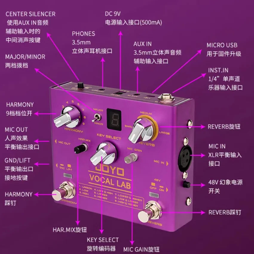 JOYO R-16 Mini Male Female Harmony Reverb Elimination Vocal Effect Device Original Sound Accompaniment Guitar Electric