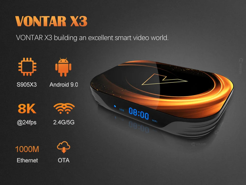 VONTAR X3 4GB 32GB 8K TV BOX Android 9 Smart Android TVBOX 9.0 Amlogic S905X3 Wifi 1080P BT 4K Set Top Box media player
