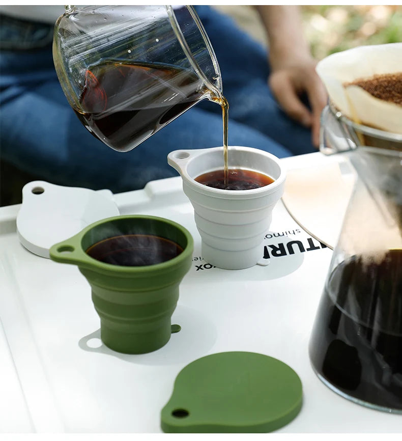 180ML Folding Cup Mini Retractable Cup Silicone Portable Teacup Outdoor Travel Coffee Telescopic Drinking Mug with Lid