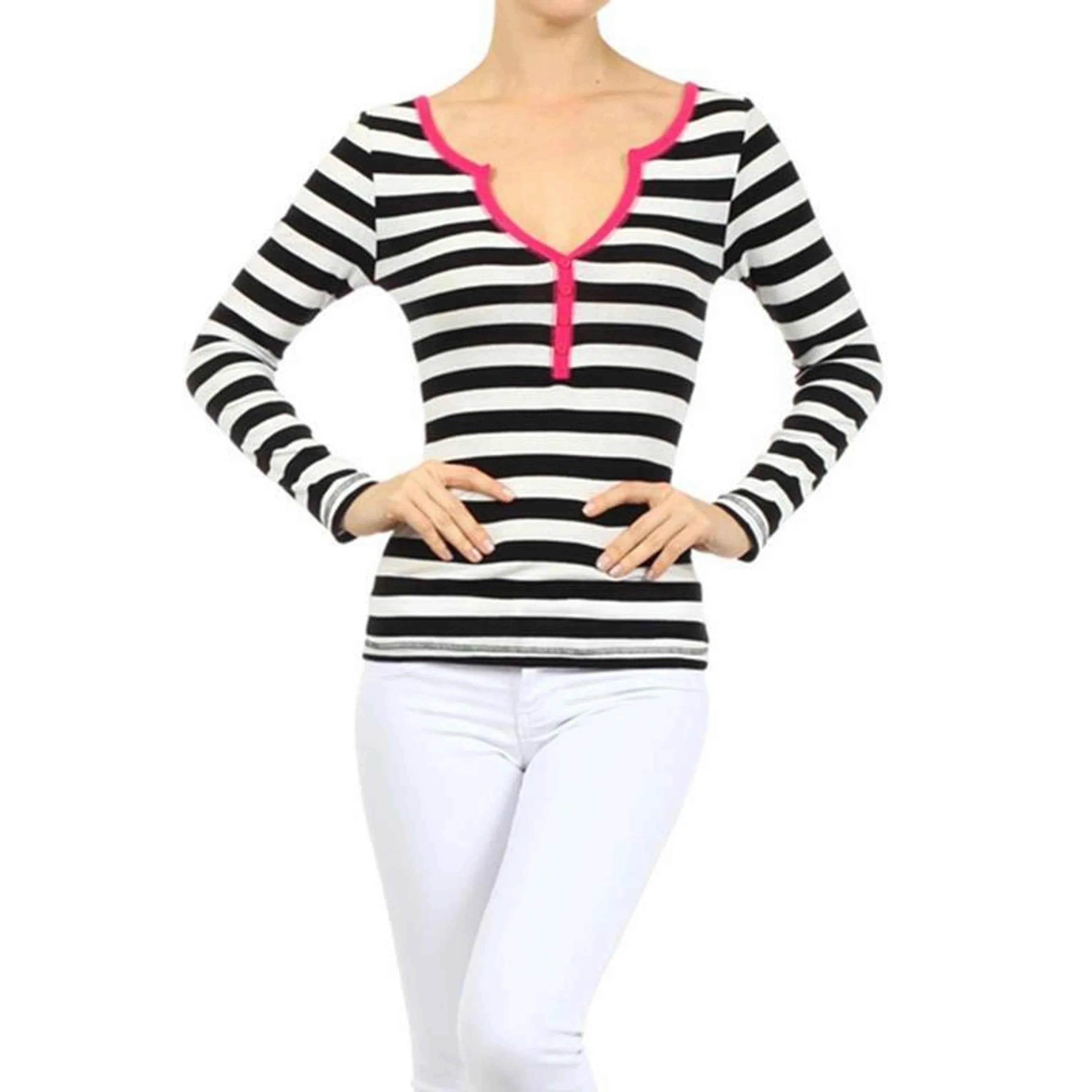 Women's XL TD Stripe Top Ruffled Collar Embroidery Lace Feathers Colored Hem Neck Center Buttoning Spring Chiffon Long Tops
