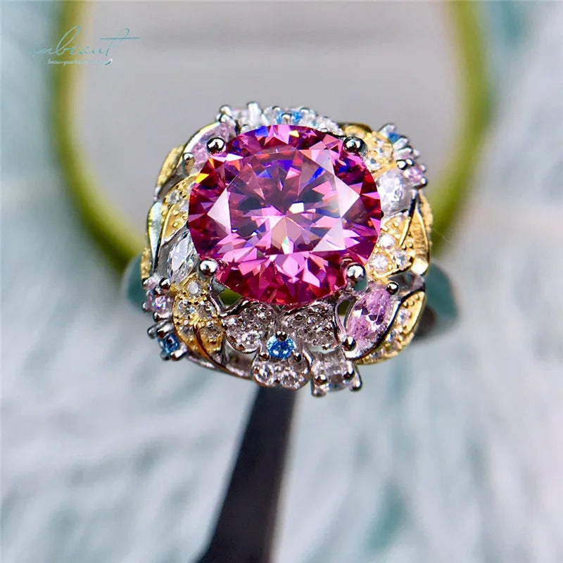 Silver 925 Original 3-5 Carat Excellent Cut Diamond Test Pink Moissanite Engagement Ring for Teen Girls Gift Gemstone Jewelry