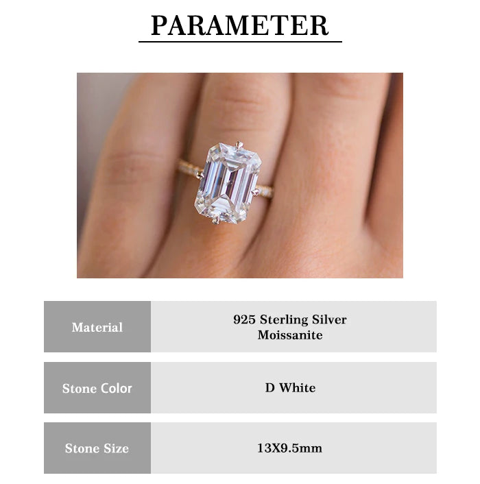Luster Jewellery Emerald Cut 13*9.5mm 10/14/18k Engagement Hidden halo Moissanite Gold Designs for Girls Rings Wholesale Bulk