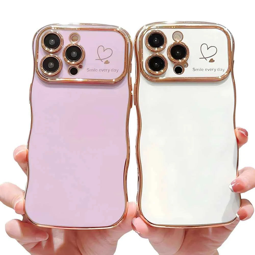 Luxury Electroplate Love Heart Silicone Wavy Phone Case for iPhone 16pro Mobile Phone Cases 17