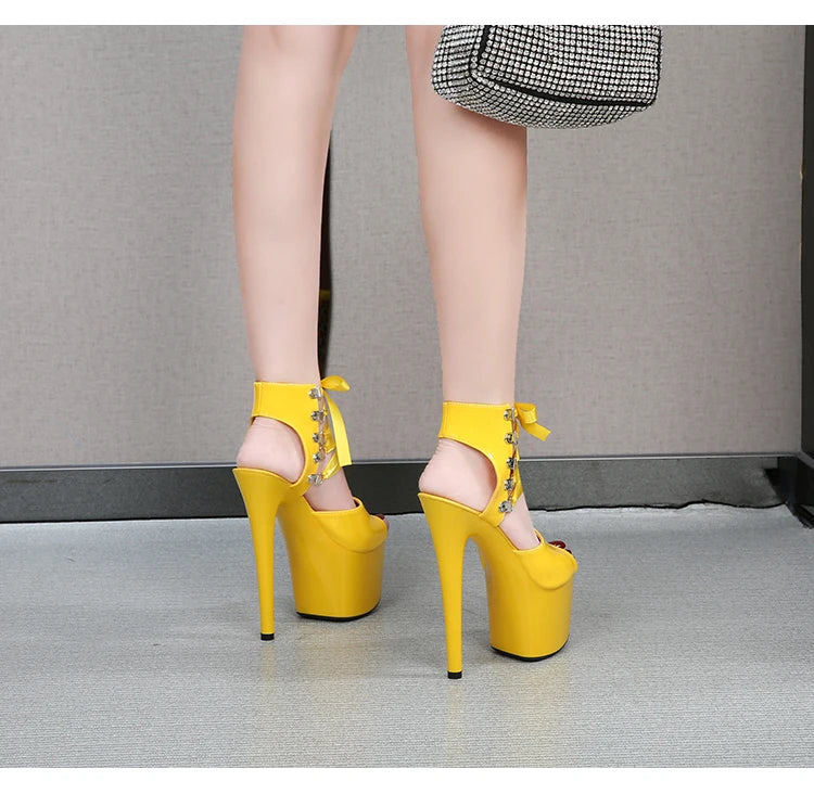 Shoes Women Platform Pole Dance Sandals 15CM 17CM 20CM High Heels Patent leather Gladiator Ladies Sandals Thick Bottom Stripper