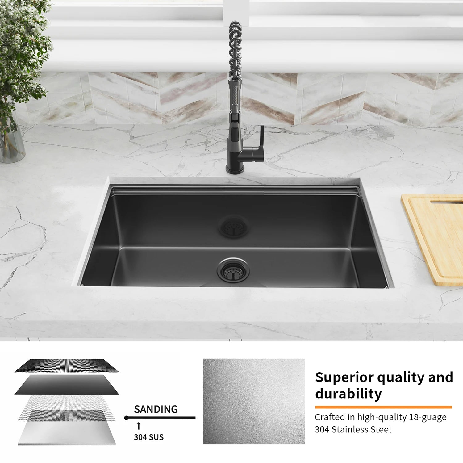 USA Free Shipping 32 Inch Workstation Gunmetal Black Stainless Steel Undermount Kitchen Sink Single Bowl