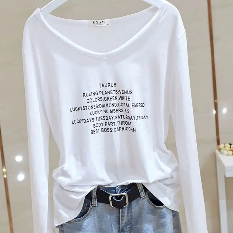 T Shirt Women 2026 New V-neck Loose Top Slub Cotton Letters Wild Short-sleeved Bottoming Shirts Female T Shirt Ins Tide Sexy Top