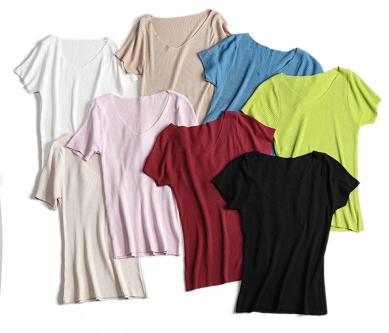 Pullover knitted Short Sleeve knitted Sweater Women Spring Summer Slim Basic Solid Casual Base Female knitting shirts 2024 Korea