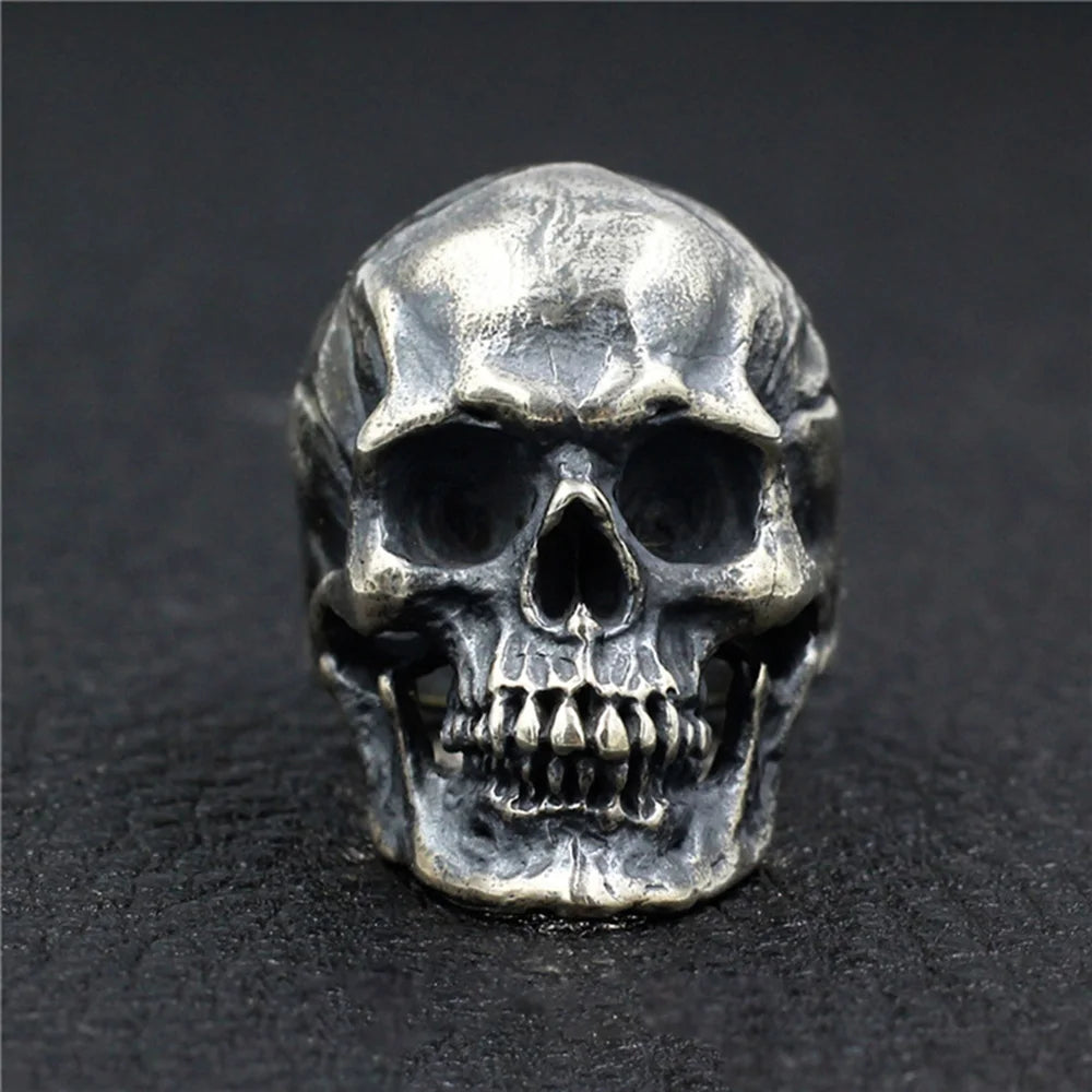 Heavy Punk Skull Rings for Men Real 925 Sterling Silver Jewelry Motorcycle Biker Rings Skeleton Finger Band