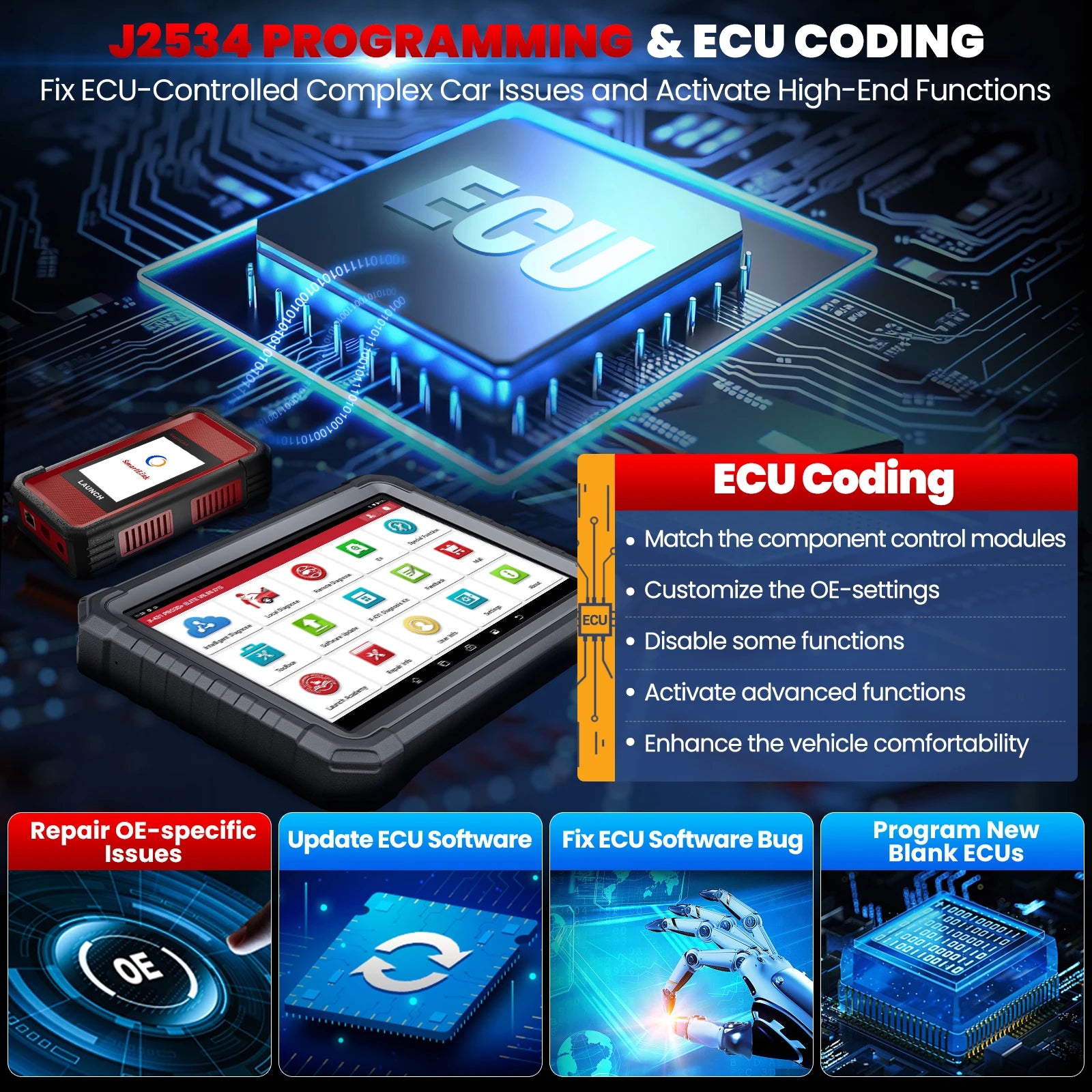 EU warehouse diagnostic tool LAUNCH 2026 X431 PRO3S+ Elite J2534 programming SmarLinkC 2.0 bi directional scanner