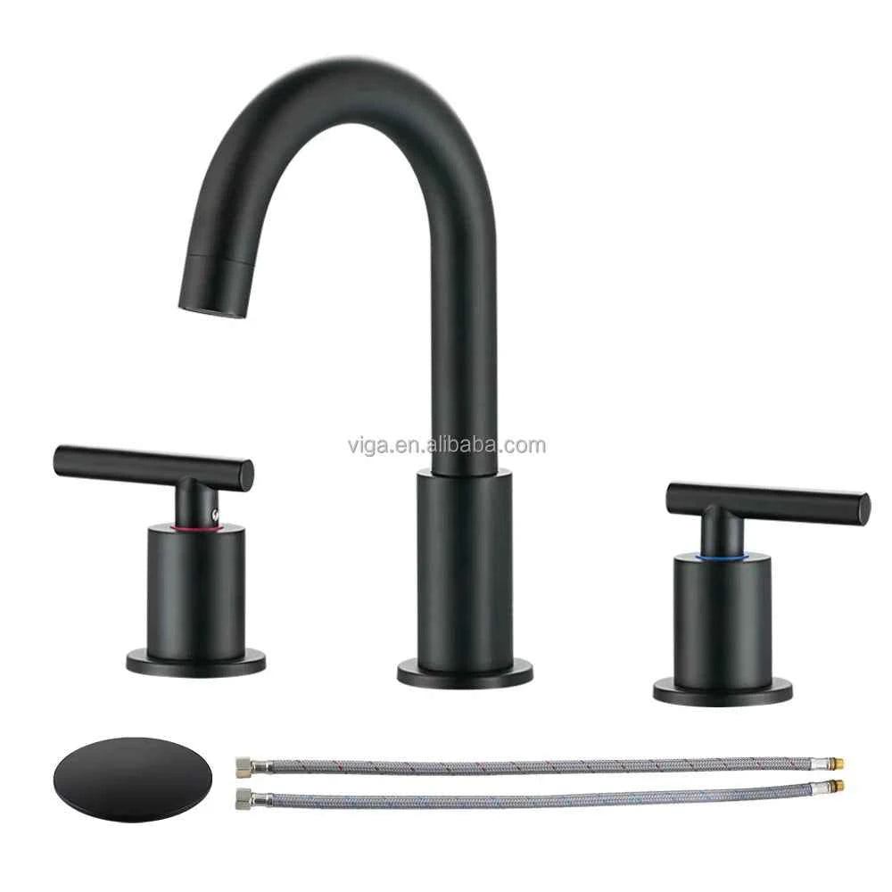Brushed Gold Bathroom Vanity Water Faucet with 360 Degree Swivel Spout Bathroom Sink Faucet 3 Hole 2 Handle Gold Sink Faucet