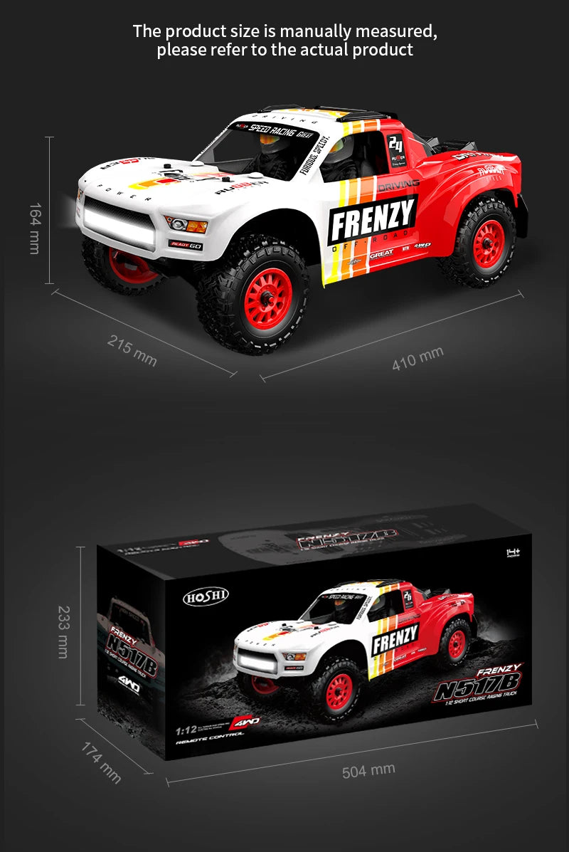 70KM/H HOSHI N517B Frenzy 1/12 Brushless Full Scale 4WD High Speed Rc Car 4x4 Off-road Truck Remote Control Toys 2XBattery
