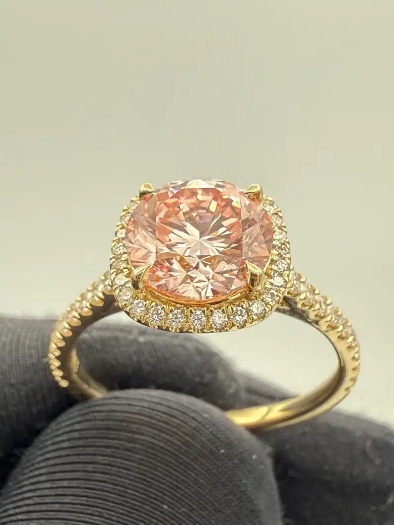 Vintage Designer 8CT Pink VS1 Lab Grown Diamond IGI Certified Ring 14K Yellow Gold Setting Rhodium Plated Engagement Wedding