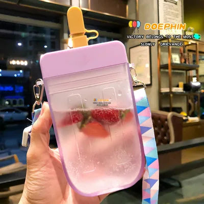 Summer Outdoor Water Bottle with Straw Portable Rope Travel Water Bottles Student Girls Water Cup Juice Drinking Bottle BPA Free