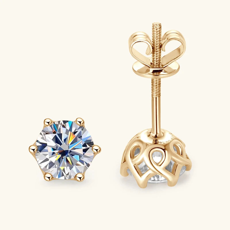 Free Shipping 10K Solid Gold Round Cut Moissanite Stud Earrings Screw Back Earrings Moissanite Earrings Gift with Certificate