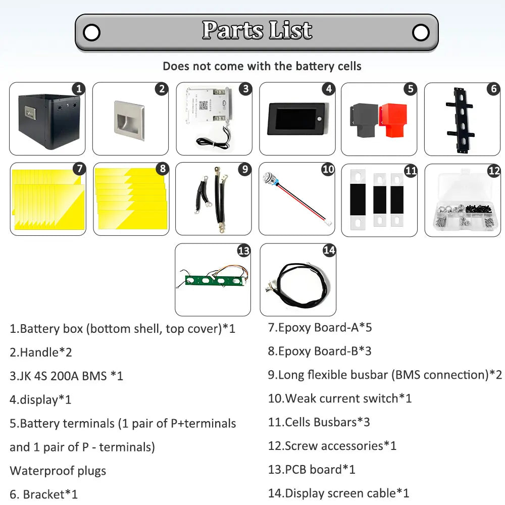 EU Stock Fast Delivery 4s 280a DIY BOX with JK 200A Smart BMS for Diy 12v 280ah 314ah 334ah Lifepo4 Battery Pack for Solar