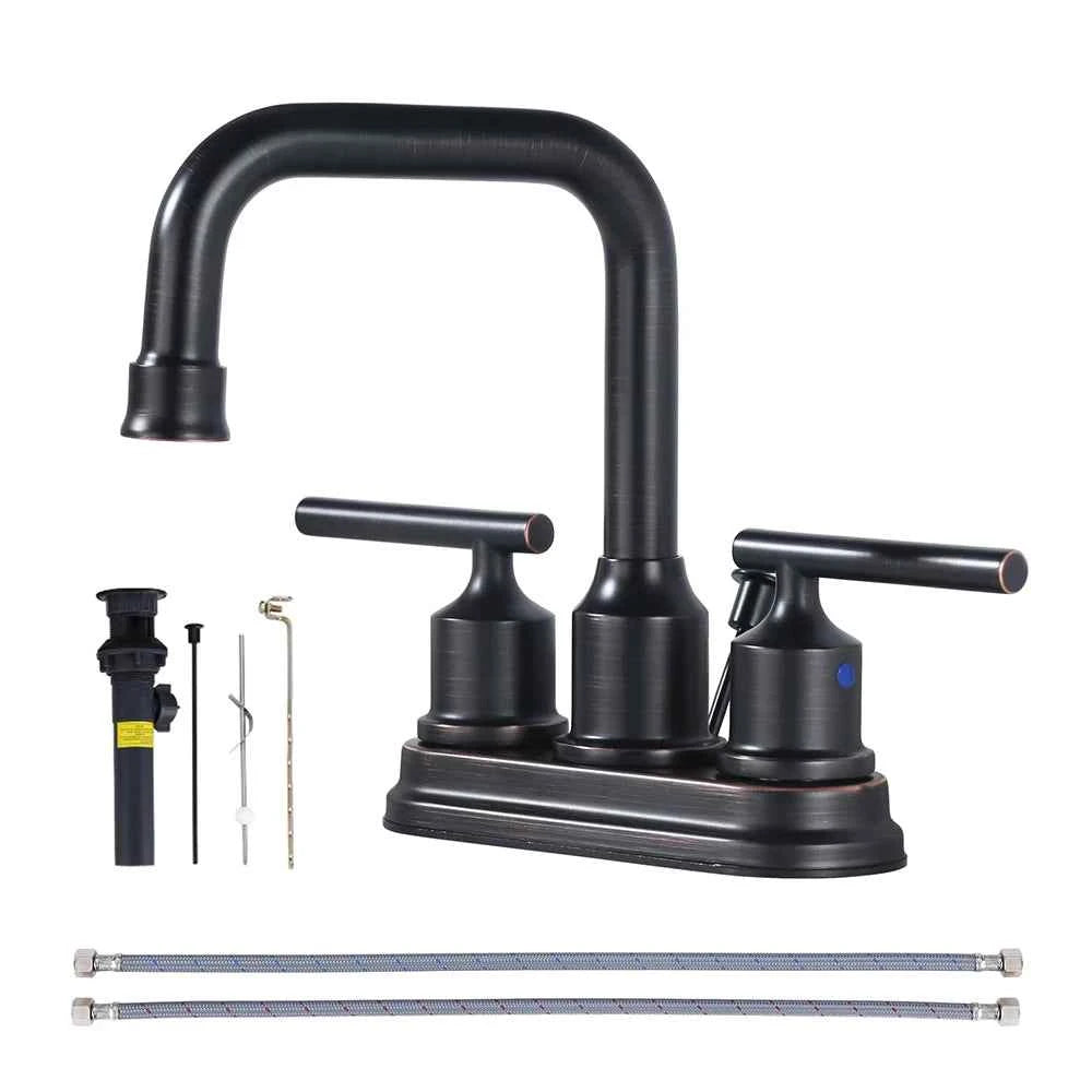 Oil Rubbed Bronze Bathroom Sink Faucet 3 Hole Lavatory Faucet 2 Handle Vanity Faucet, High Arc Swivel Spout Basin Mixer Tap