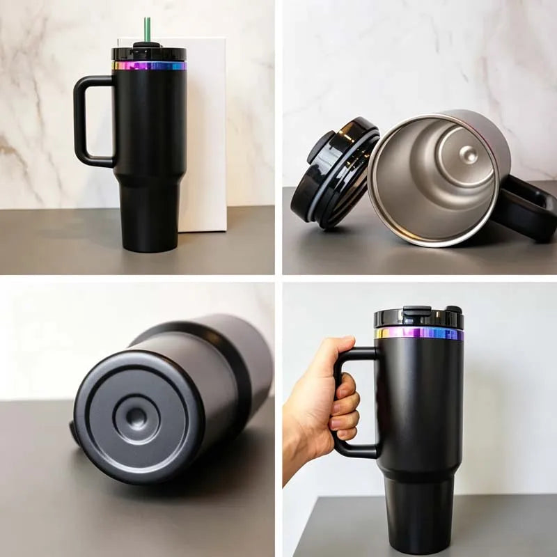 US in Stock Rainbow Plated 40oz insulated Steel Tumbler with Leak-Proof Lid for Secure Carry Anywhere