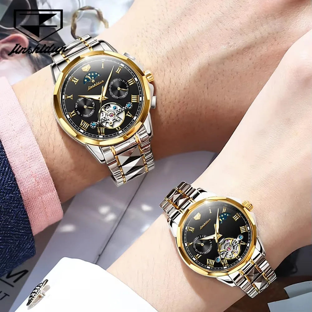 Jsdun 8937 Fashion Moon Phase Business Water Resistant Complete Couple Watch Top Luxury Tungsten Steel Band Lovers Watches